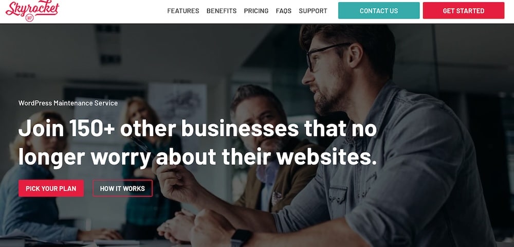 A screenshot of the SkyrocketWP homepage.