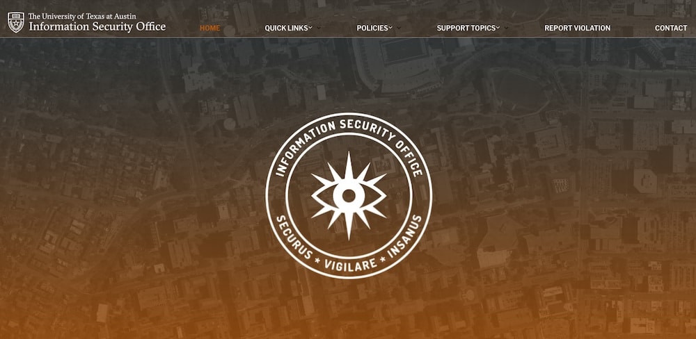 A screenshot of the University of Texas at Austin Information Security Office website.